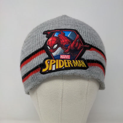 Marvel Kids Boy's Knit Spider Man Beanie Cap Hat Gray Size OSFM Embroidered Logo