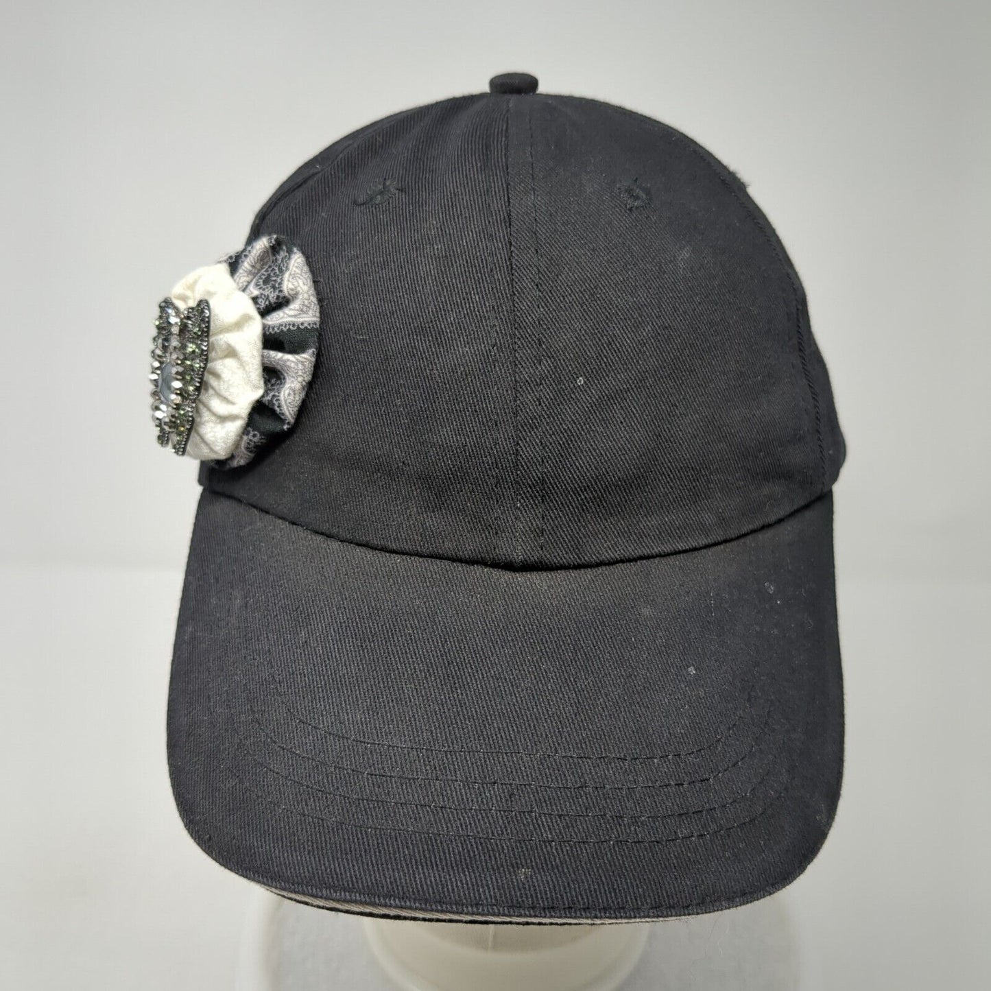 KNG Strapback Hat Black One Size Adjustable Butterfly Applique Rhinestone