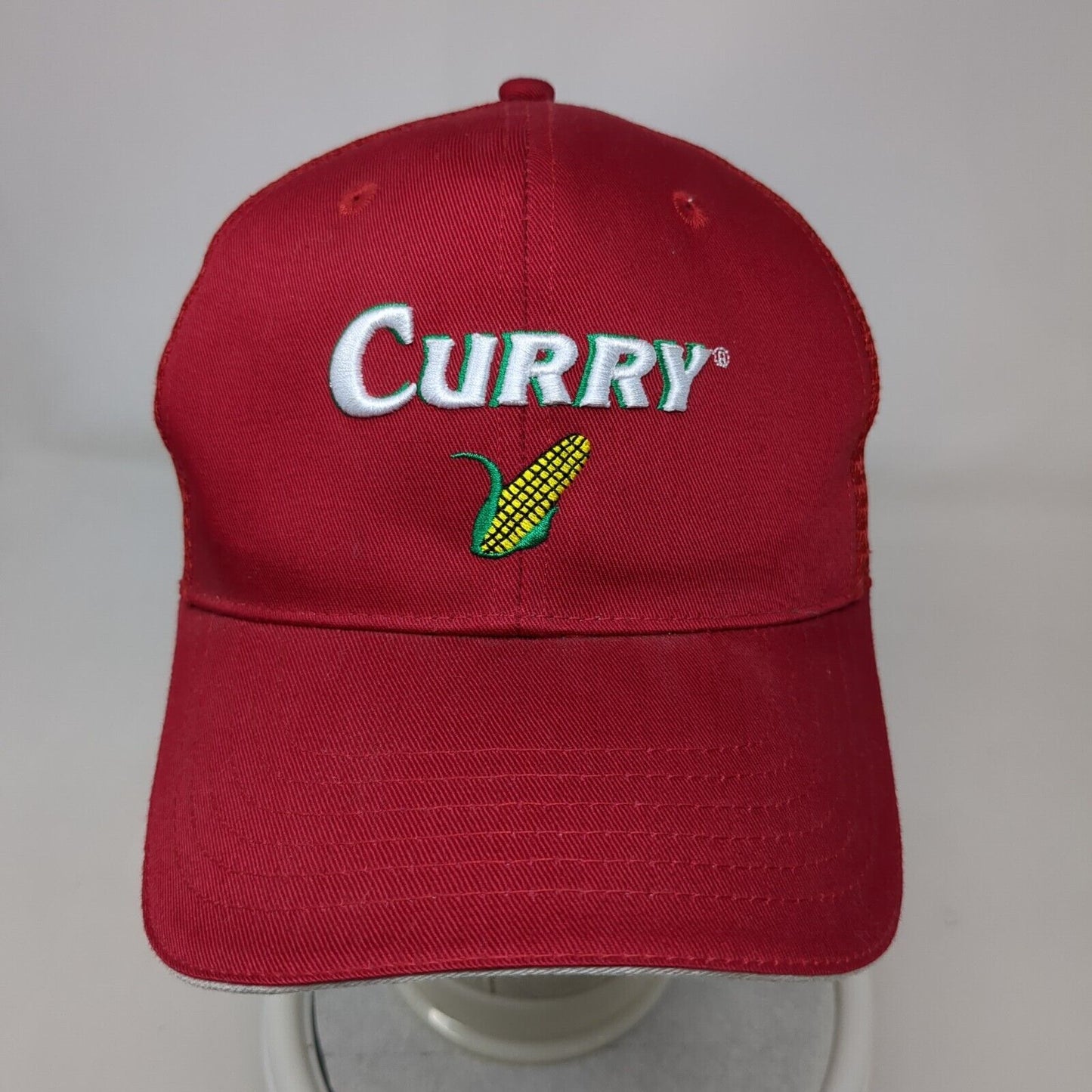 Curry Strapback Trucker Hat Red OSFA Adjustable Embroidered Mesh Back K-Products