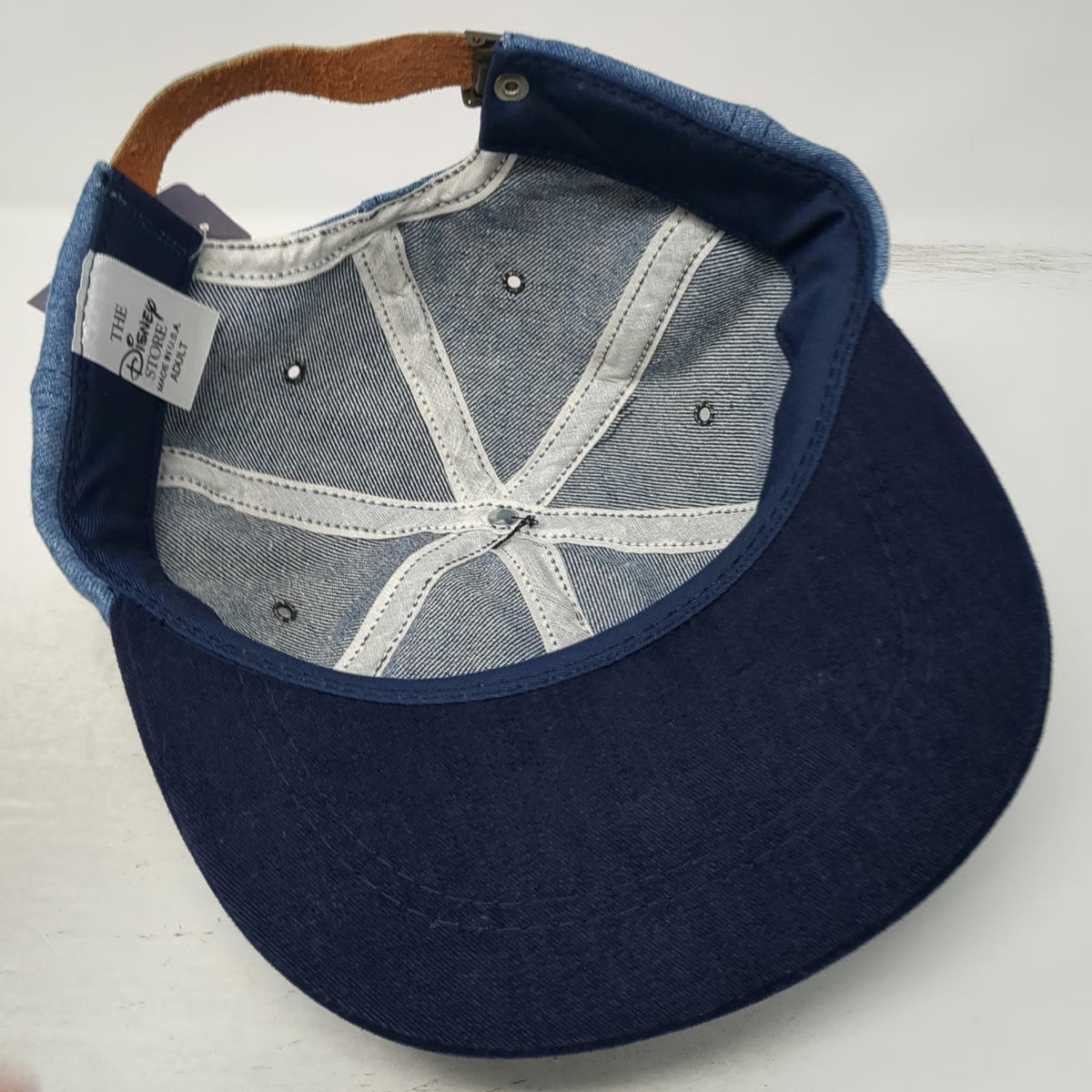 The Disney Store Baseball Cap Blue Mickey Mouse Leather Strapback Hat Vintage