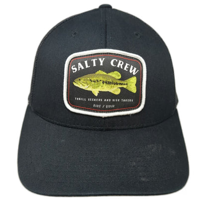 Salty Crew Trucker Hat Black One Size Bass Fish Fishing Patch Mesh Snapback Hat