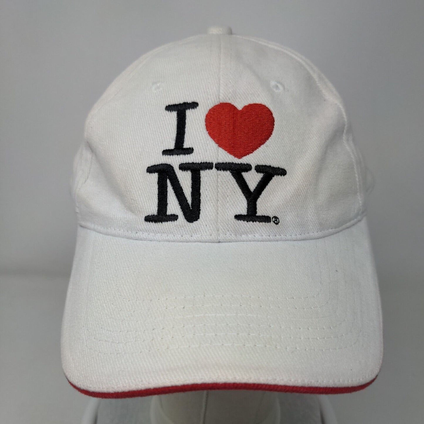 I Love NY Strapback Hat White 58cm Adjustable Embroidered Vented Holes 6 Panel