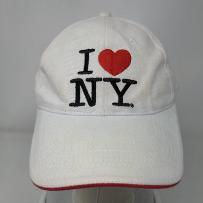 I Love NY Strapback Hat White 58cm Adjustable Embroidered Vented Holes 6 Panel