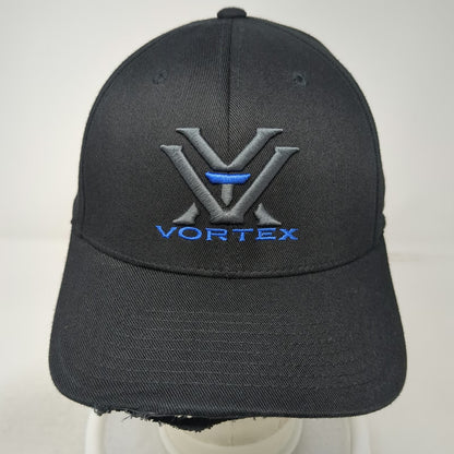 Vortex Baseball Cap Black XL Flexfit Structured Embroidered Logo Distressed Hat