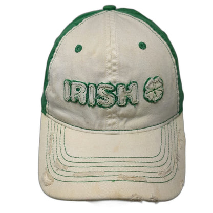 Falcon Baseball Cap White Green One Size Distressed Irish Shamrock Frayed Hat