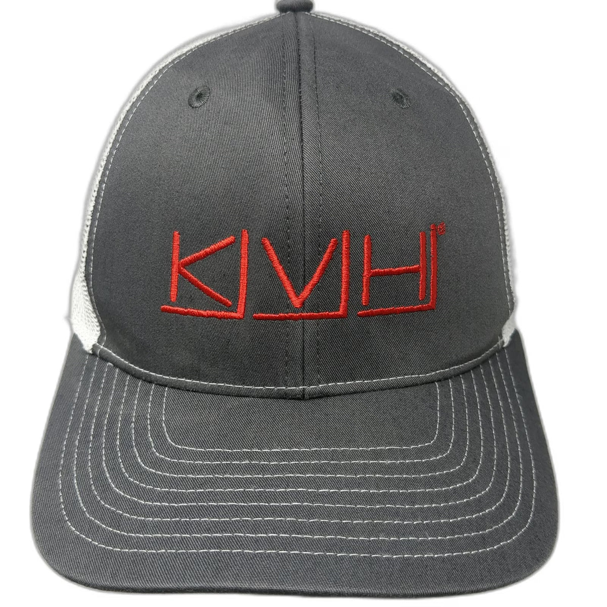 Richardson Trucker Hat Gray White One Size Mesh Back Snapback KVH Intelsat Logo