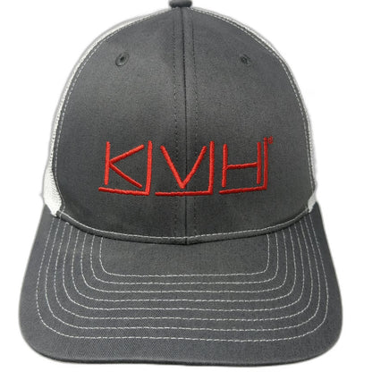 Richardson Trucker Hat Gray White One Size Mesh Back Snapback KVH Intelsat Logo
