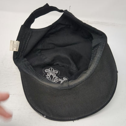 Zancap Army Cap Black One Size Distressed Cross Rhinestone Scroll Cotton Hat
