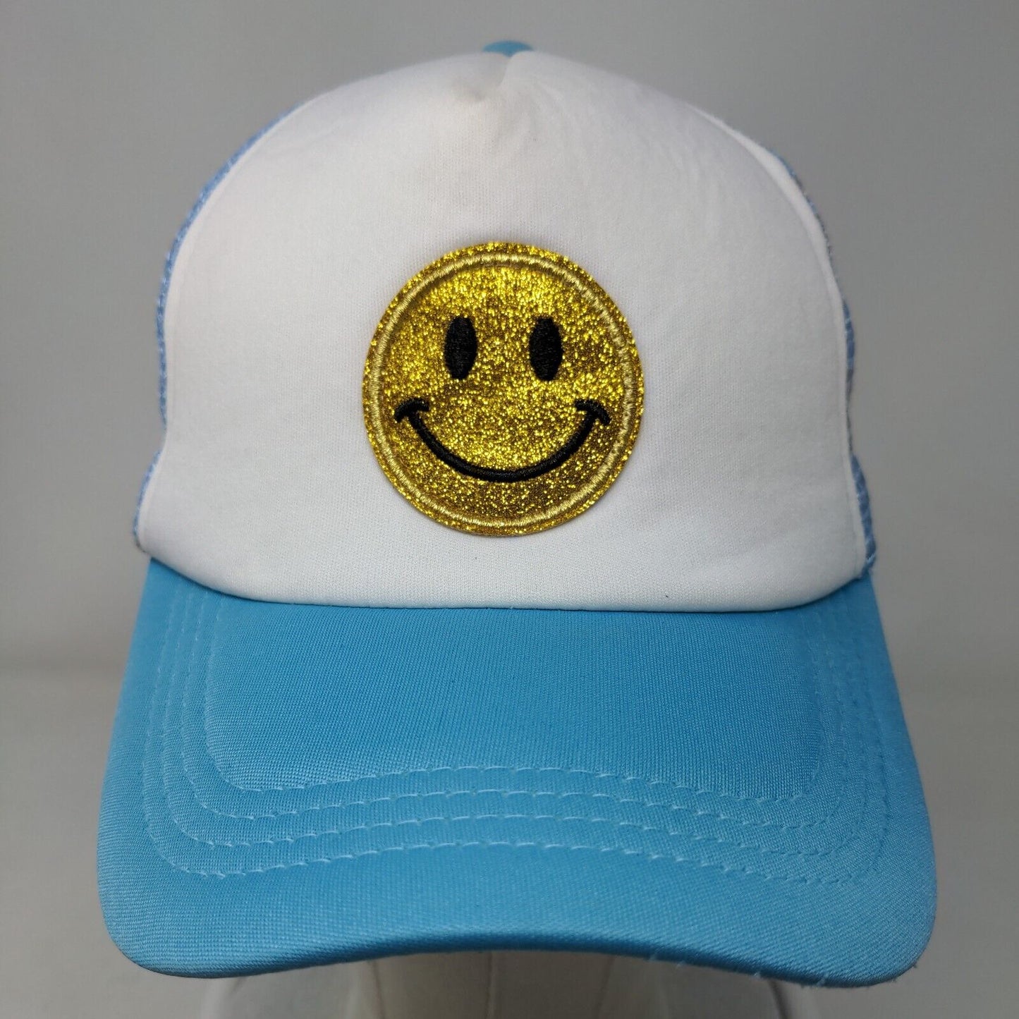 Smiley Emoji Embroidered Snapback Trucker Hat Multicolor One Size Mesh Back