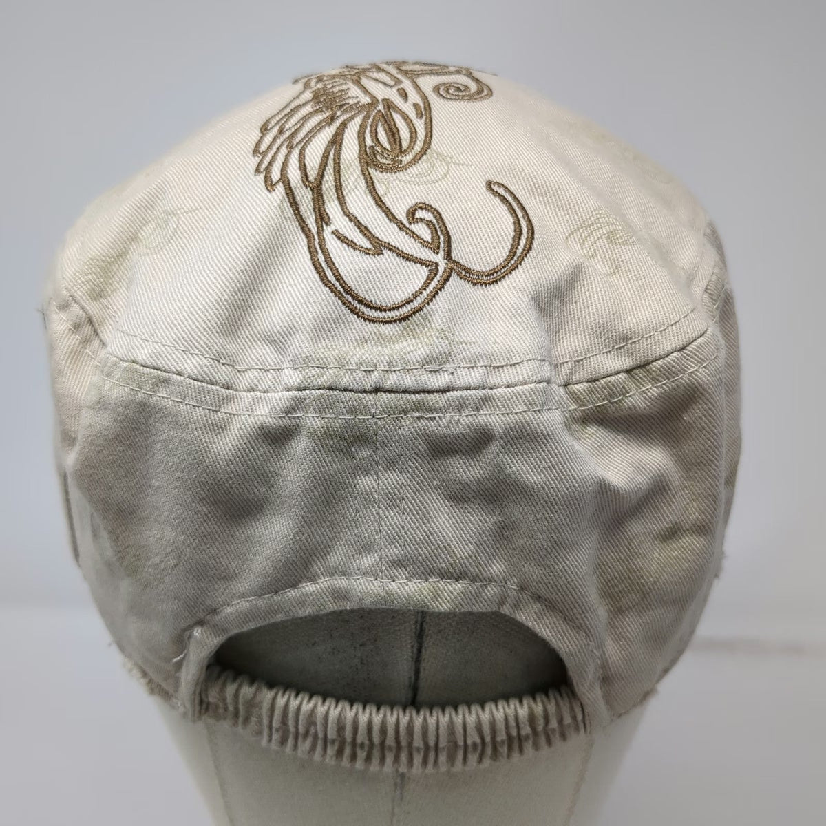 Virtus Apparel Army Cap Beige One Size Side Zipper Pocket Flourish Graphic Hat