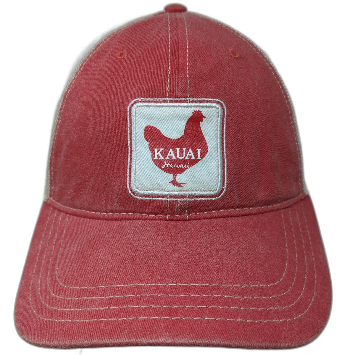 Aloha Hawaii Baseball Cap Red One Size Mesh Back Kauai Chicken Patch Travel Hat