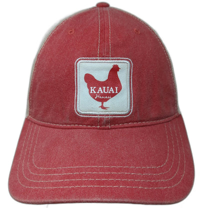 Aloha Hawaii Baseball Cap Red One Size Mesh Back Kauai Chicken Patch Travel Hat