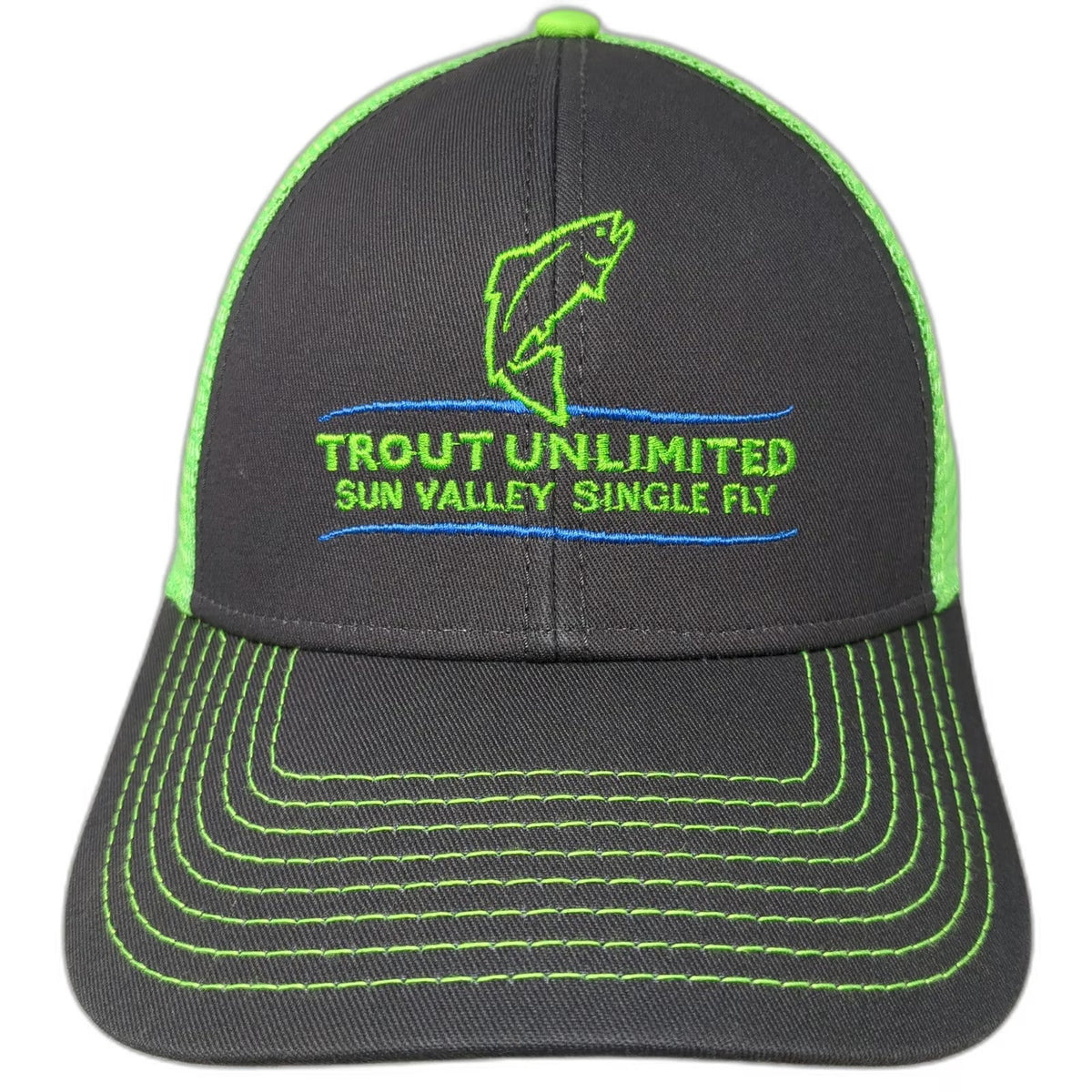 Fahrenheit Baseball Cap Gray Green One Size Trout Unlimited Sun Valley Hat Mesh