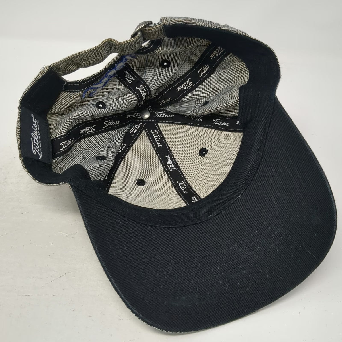 Titleist Baseball Cap Gray One Size Plaid Pattern 3D Embroidery Slideback Hat