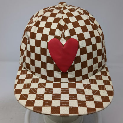 Ascot + Hart Anthropologie 5 Panel Brown Red Heart Checkerboard Hat Strapback