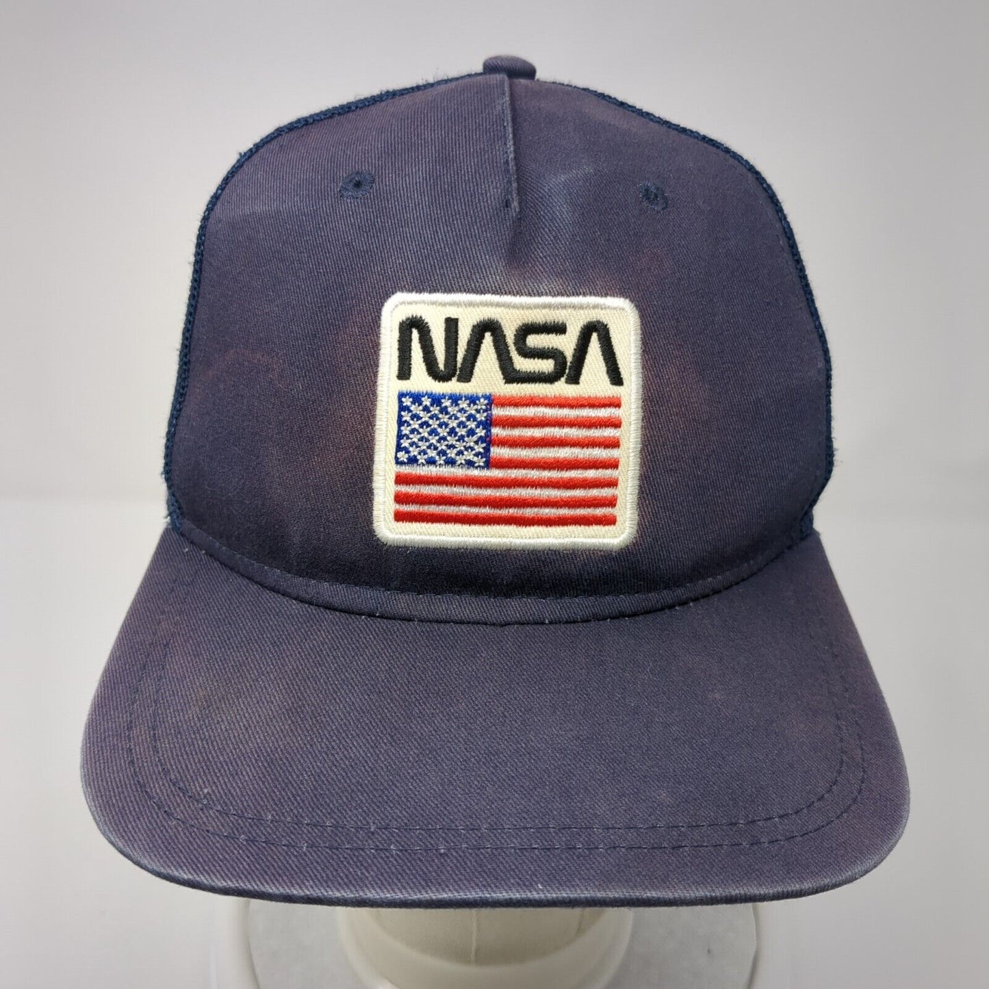 NASA USA Flag Snapback Mesh Back Trucker Hat Blue One Size Adjustable