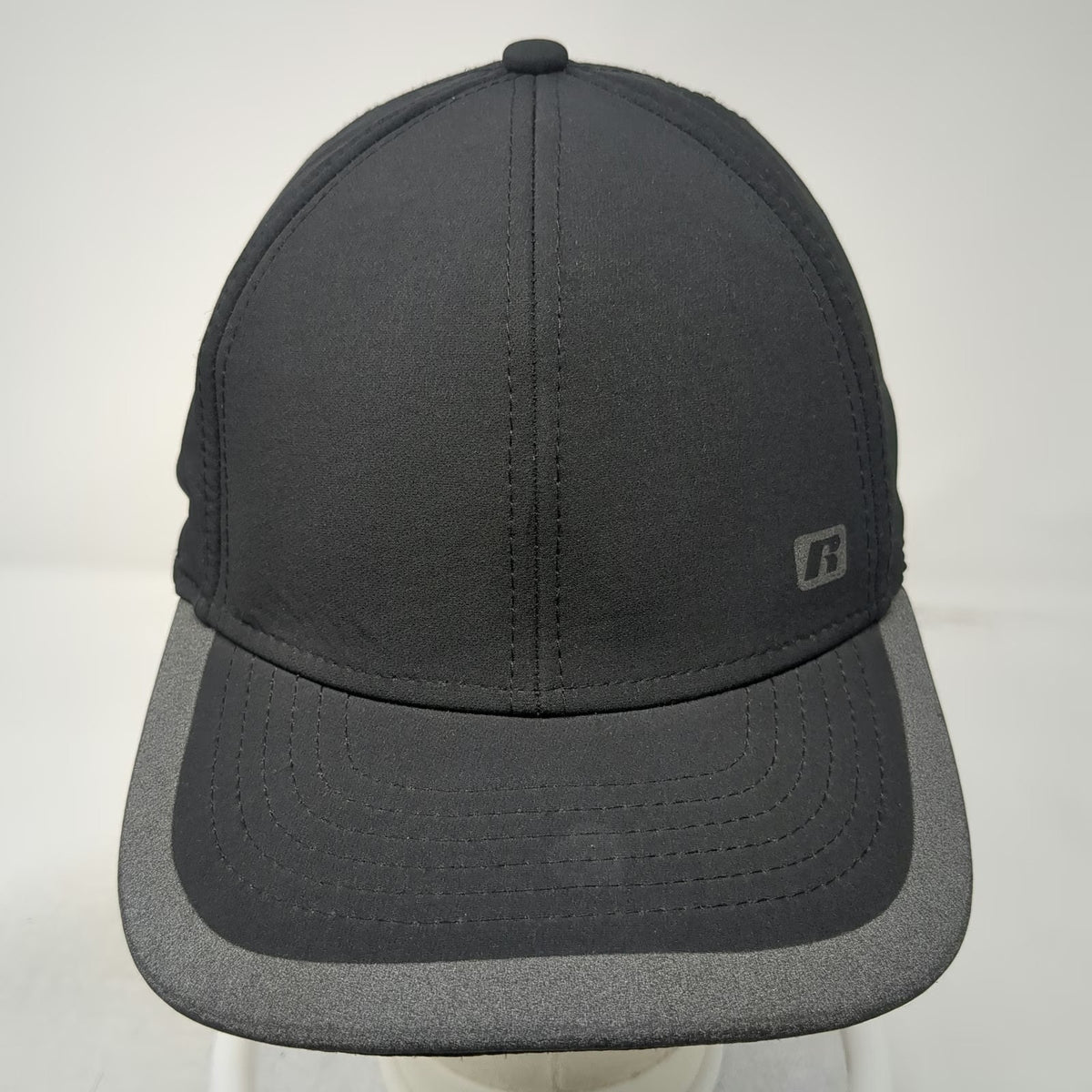 Russell Baseball Cap Black XL Performance Hat Curved Brim Gray Contrast Piping