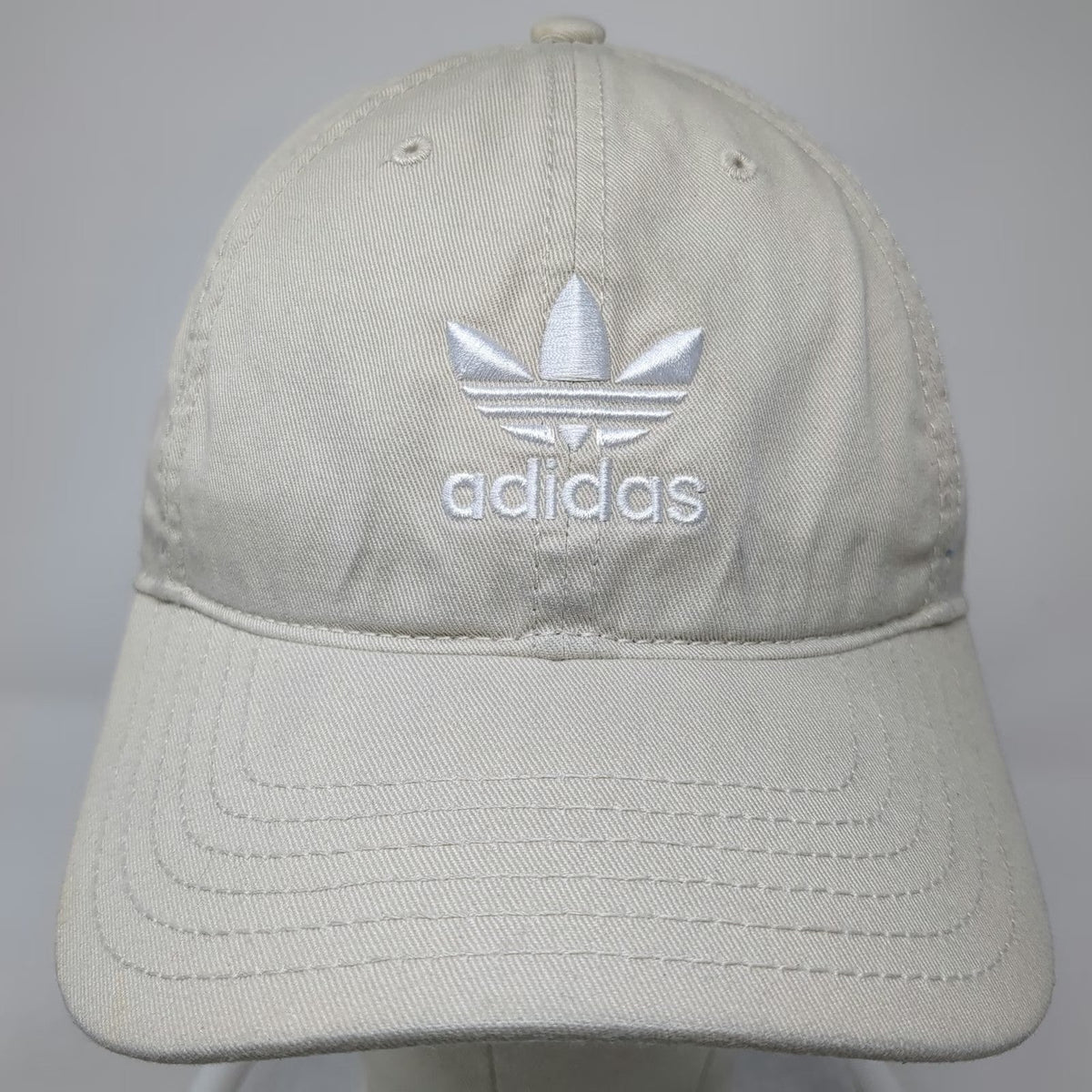 Adidas Baseball Cap Beige One Size Trefoil Logo Slideback Pinstripe Lining Hat