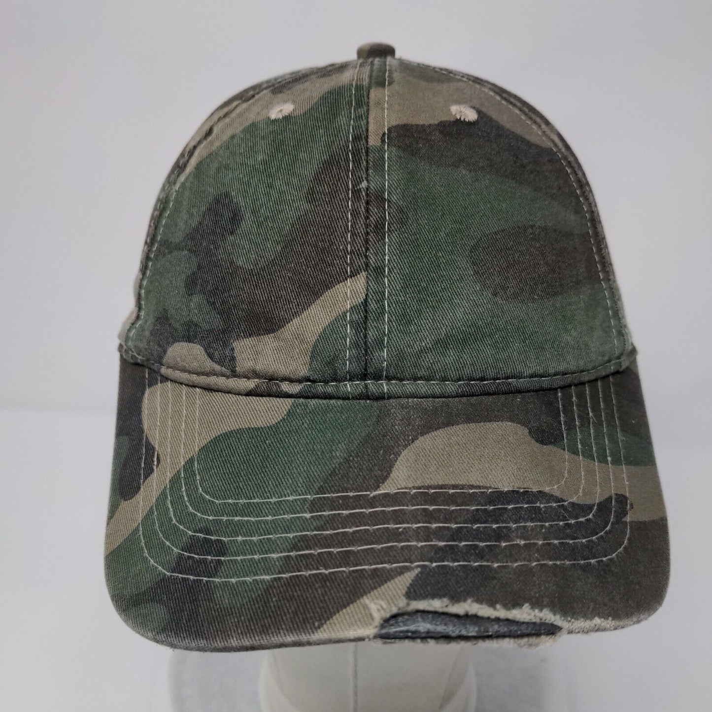Unbranded Strapback Hat Camouflage OSFA Adjustable Distressed 6 Panel Blank