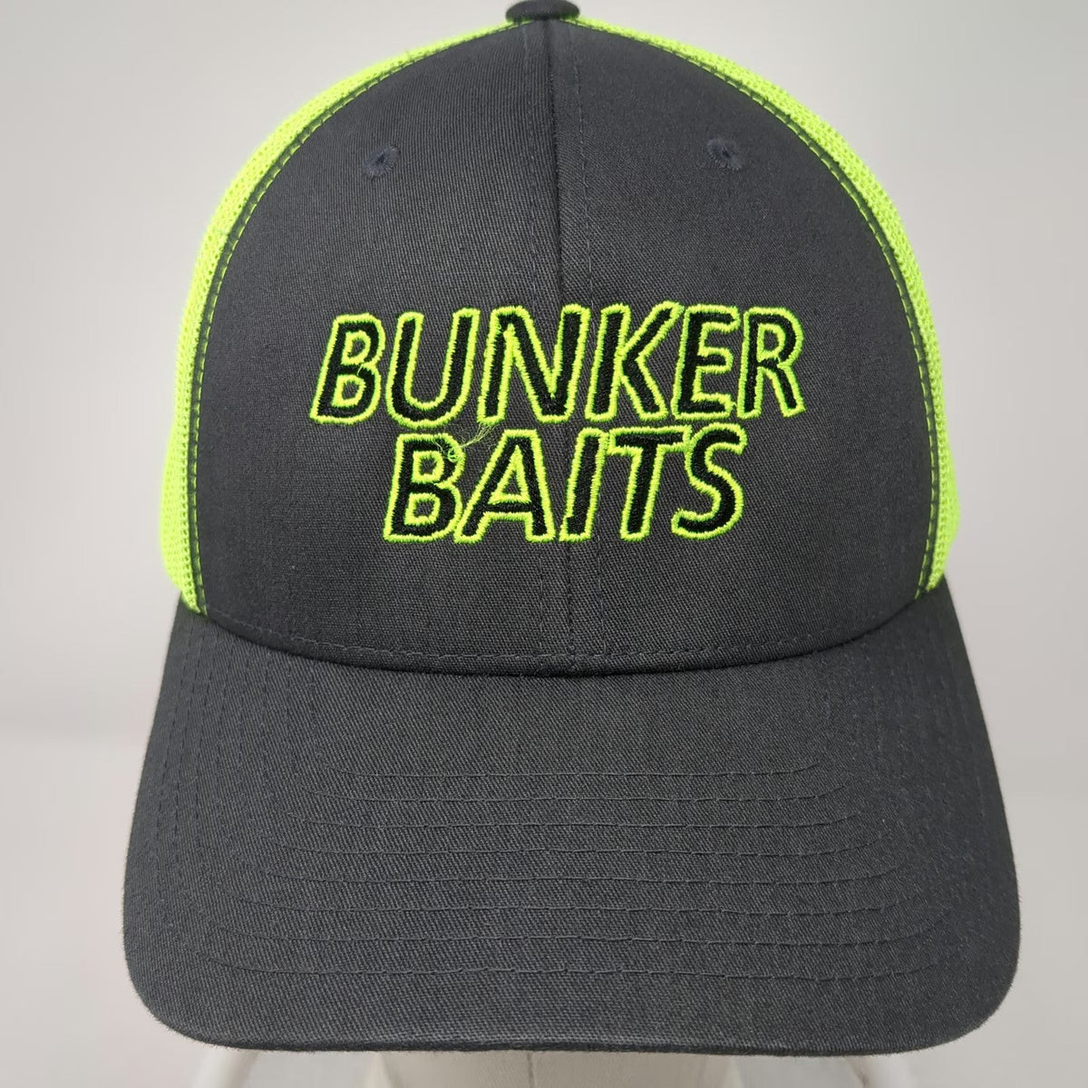 Yupoong Trucker Hat Gray Green One Size Mesh Back Snapback Bunker Baits Fishing