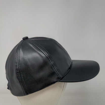 Unbranded Vegan Leather Strapback Hat Black One Size Adjustable Blank