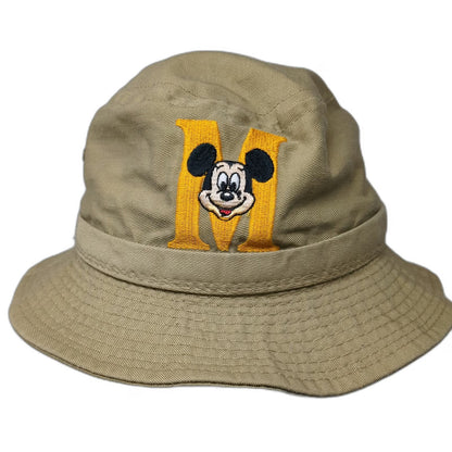 Goofy's Co Bucket Hat Beige Mickey Mouse Disney M Embroidered Cotton Vintage