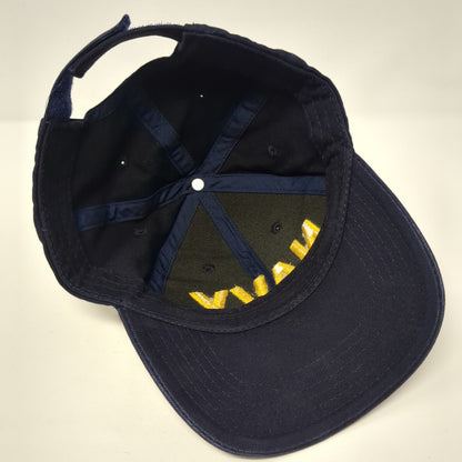 NAVY Strapback Hat Blue One Size Adjustable Embroidered Vented Holes 6 Panel