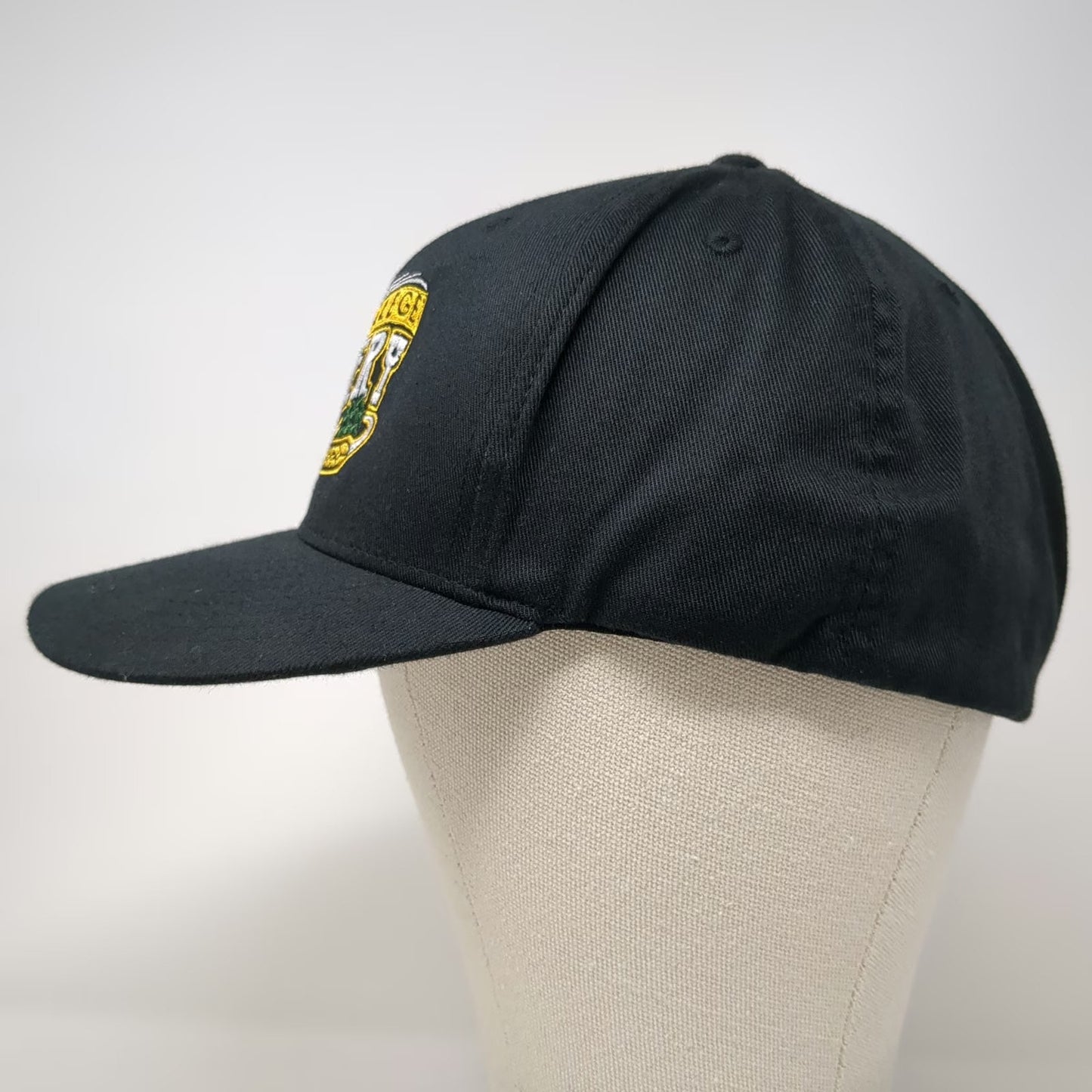 Flexfit Baseball Cap Black Yellow White Green XL Olds College Brewery Logo Hat
