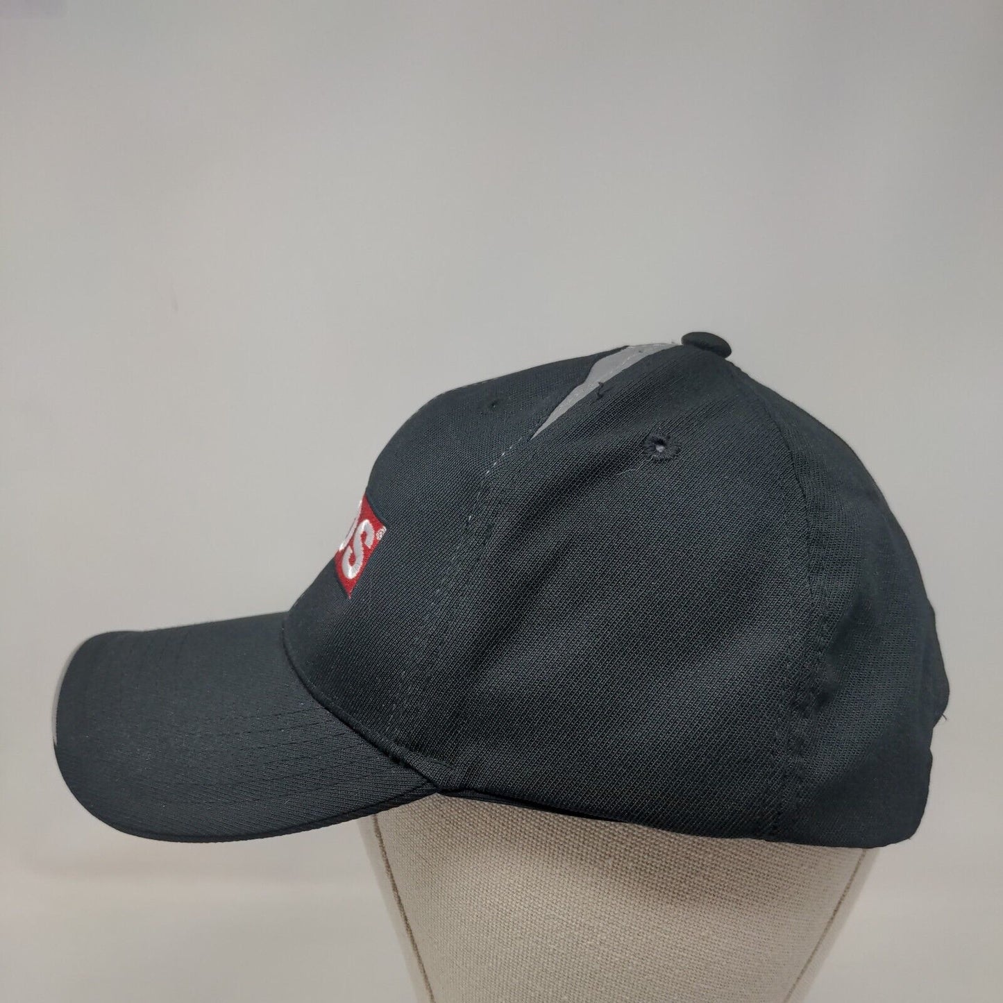 PODS Strapback Hat Black One Size Adjustable Embroidered Vented Holes 6 Panel