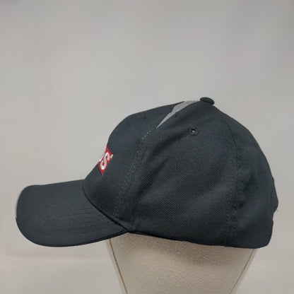 PODS Strapback Hat Black One Size Adjustable Embroidered Vented Holes 6 Panel