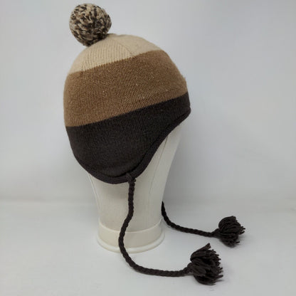Unbranded Beanie Hat Brown One Size Ear Flap Blank Braided Pom Pom Winter