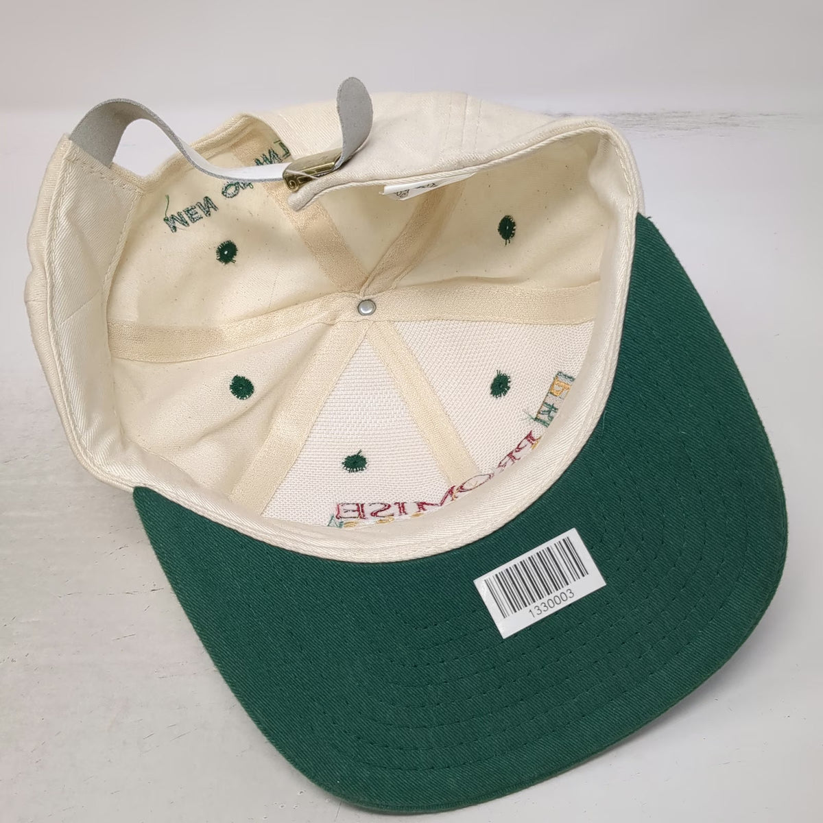 Baseball Cap White Green One Size Promise Keepers Integrity Slideback Cotton Hat