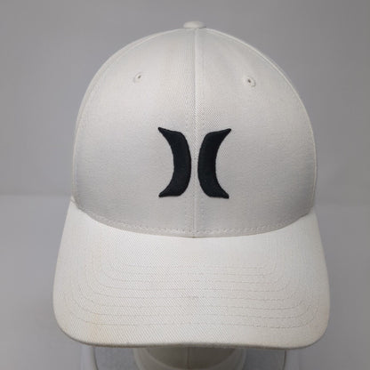 Hurley Logo Fitted Hat White Medium Stretch Flexfit Embroidered 6 Panel