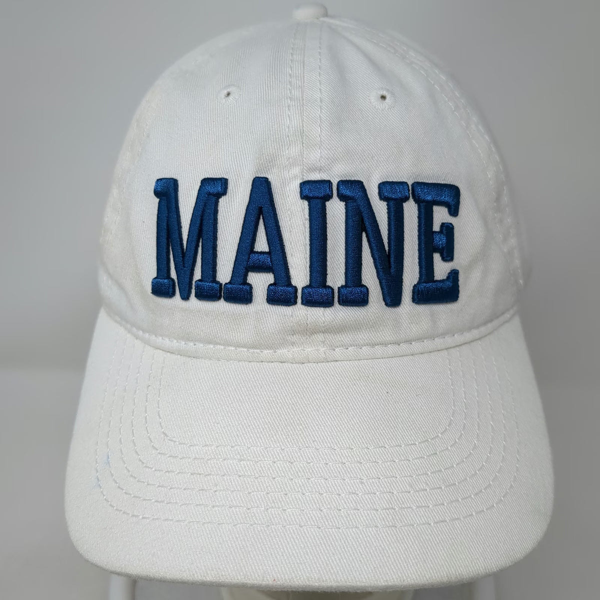 ESY Baseball Cap White Blue One Size Maine Embroidered Strapback Cotton Hat