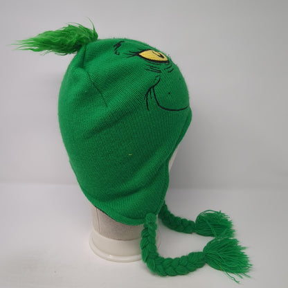 Dr. Seuss The Grinch Knit Beanie Hat Green One Size Braided Embroidered