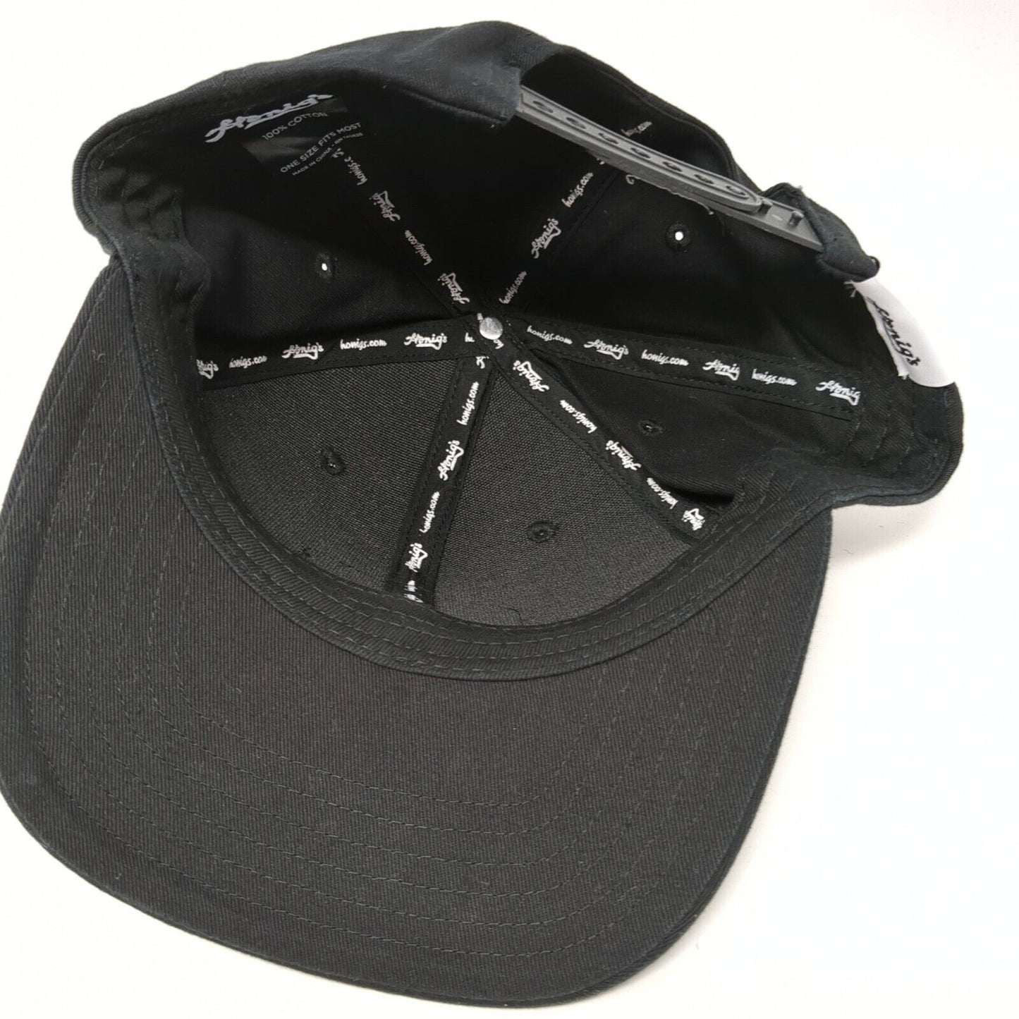 Honig's Leather Patch Snapback Hat Black One Size Adjustable 6 Panel