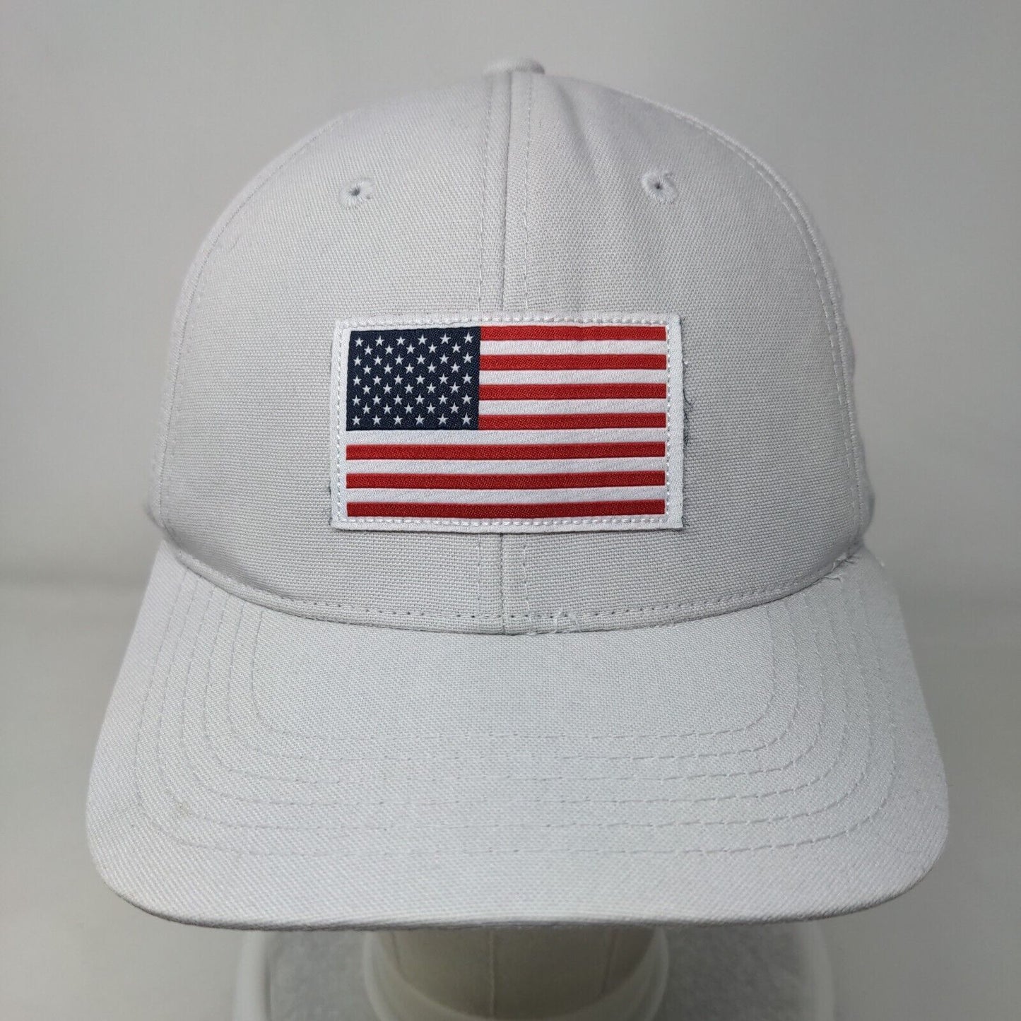 American Flag Patch Strapback Hat Gray One Size Adjustable 6 Panel