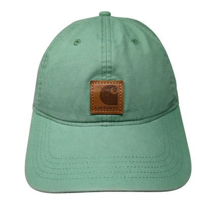 Carhartt Strapback Hat Green One Size Adjustable Leather Patch 6 Panel