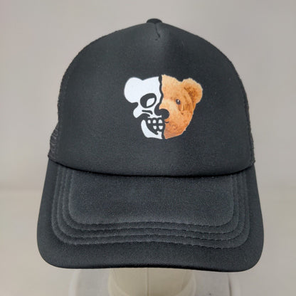 Bear Skull Snapback Mesh Back Trucker Hat Black One Size Adjustable