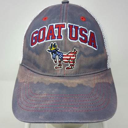 GOAT USA Trucker Hat Blue One Size Mesh Snapback American Flag Crown Logo Red