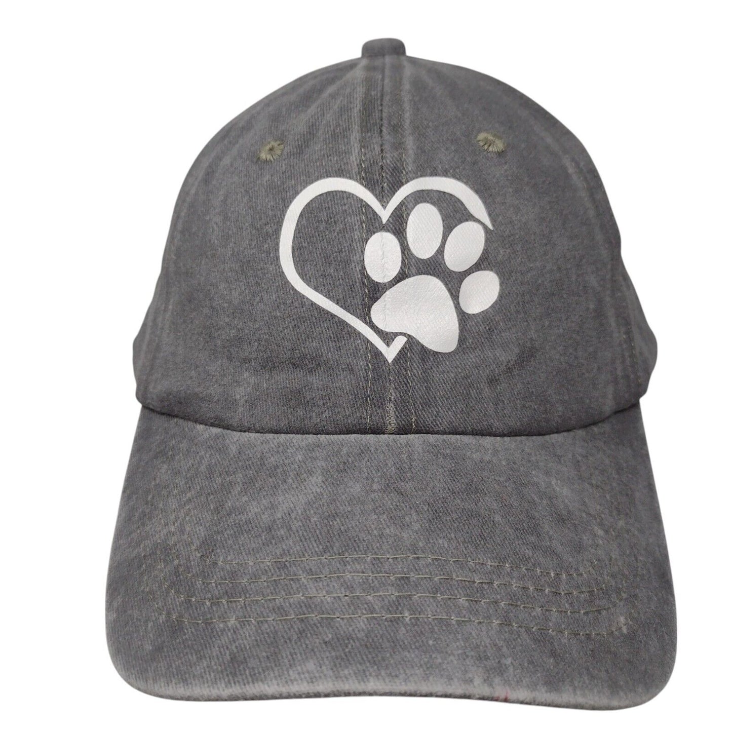 Dog Paw Print Heart Slideback Hat Gray OSFA Adjustable Solid 6 Panel