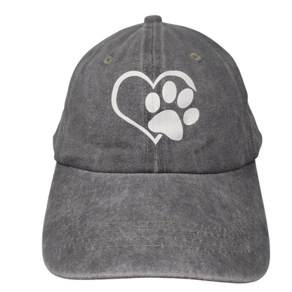 Dog Paw Print Heart Slideback Hat Gray OSFA Adjustable Solid 6 Panel