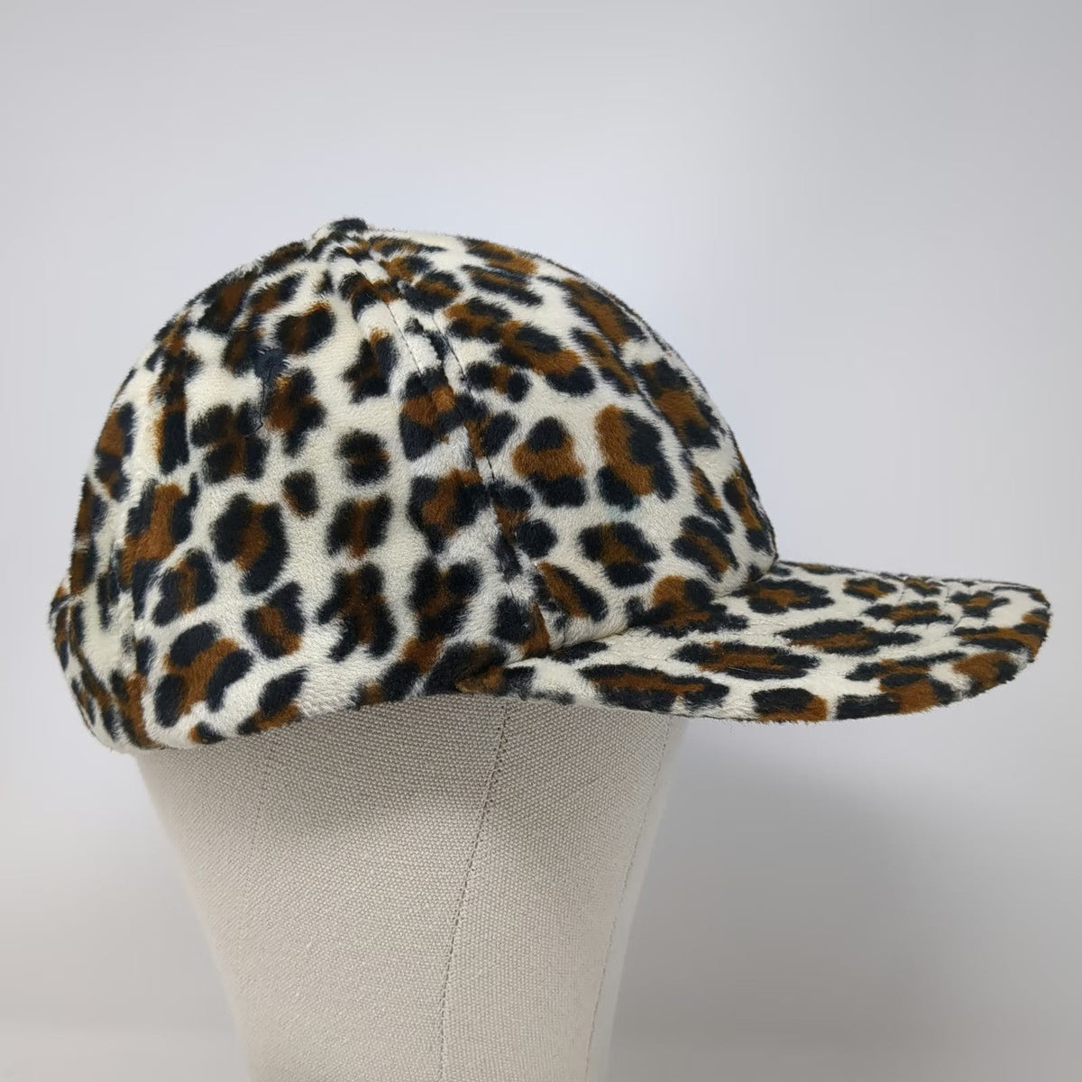 BUTT FURR Baseball Cap White Leopard Print Faux Fur One Size Strapback Hat