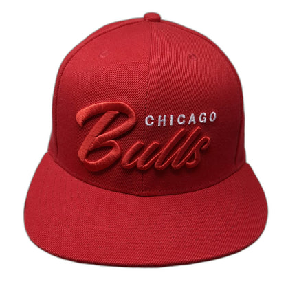 Ultra Game Chicago Bulls NBA Snapback Hat Red One Size 3D Script Logo Flat Brim
