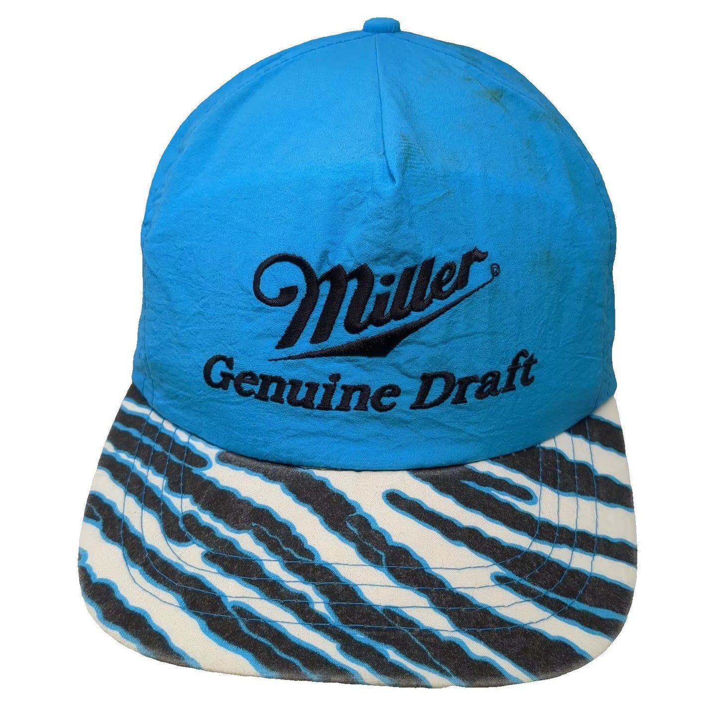Miller Genuine Draft Hat Trucker Blue OS Snapback Zebra Embroidered Vintage