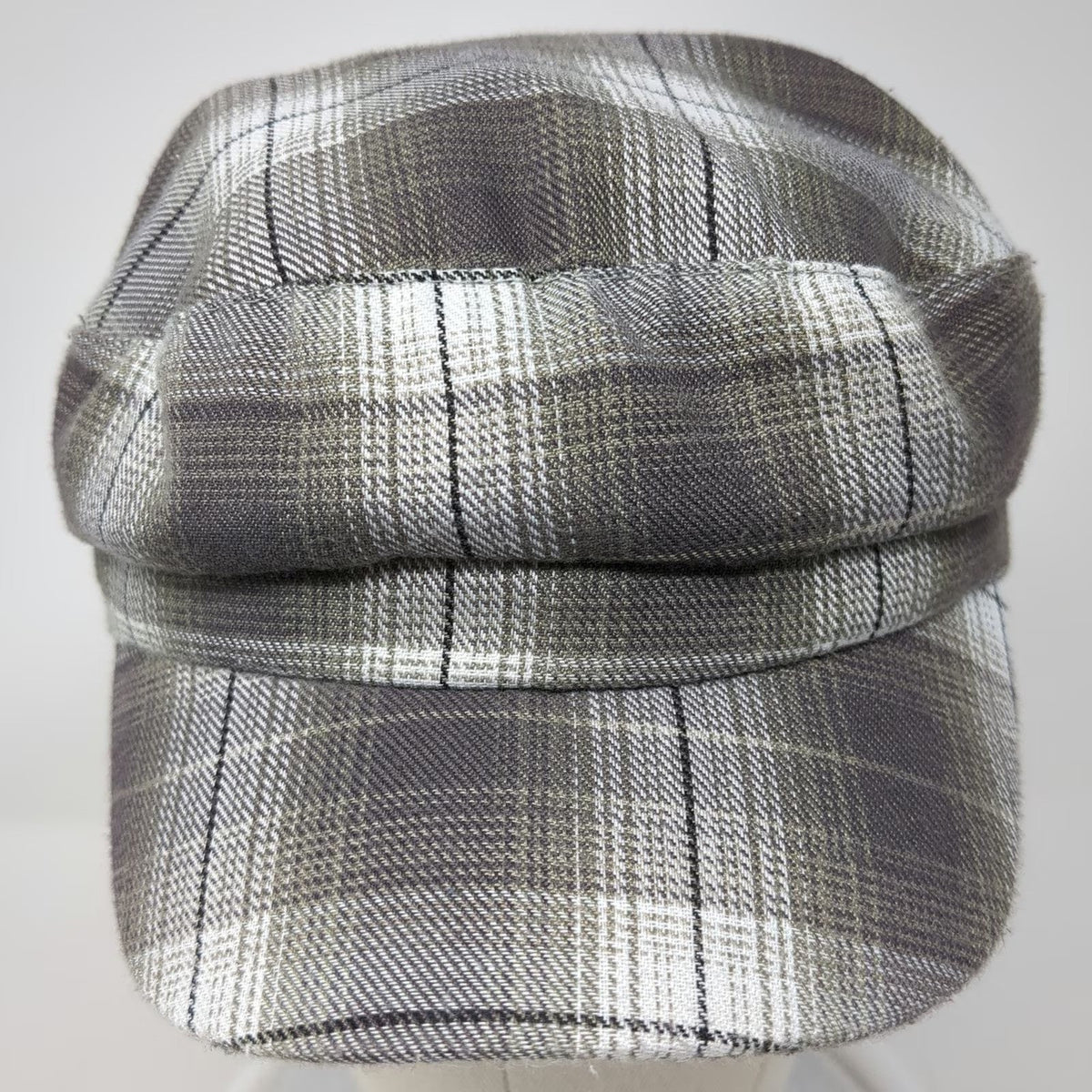 Pugs Gear Army Cap Gray White Black One Size Plaid Pattern Elastic Back Hat