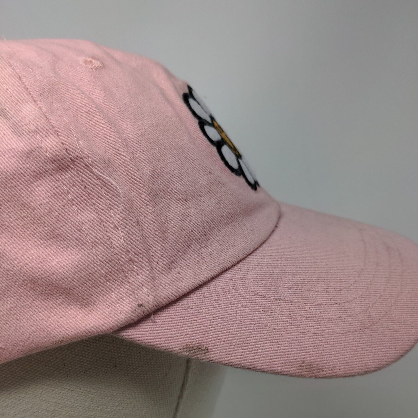 Happy Face Flower Strapback Hat Pink One Size Adjustable Embroidered 6 Panel
