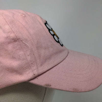 Happy Face Flower Strapback Hat Pink One Size Adjustable Embroidered 6 Panel