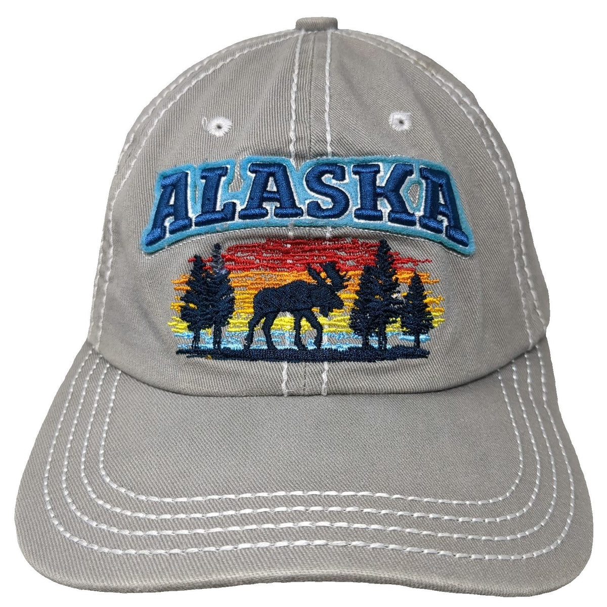 Wear U Been Baseball Cap Gray One Size Alaska Moose Sunset Contrast Stitch Hat