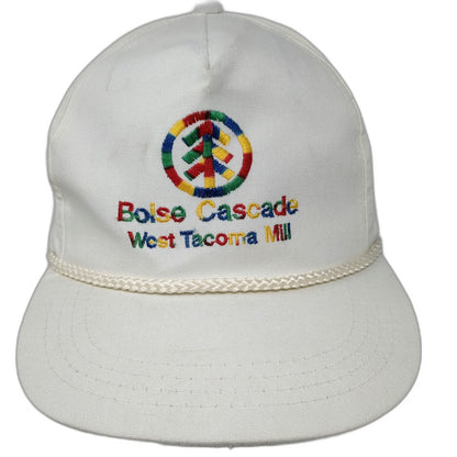 Yupoong 5 Panel White One Size Hat Boise Cascade West Tacoma Mill Rope Brim